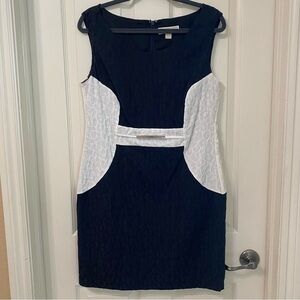 Michael Kors Womens Size 8 Crepe Sleeveless Sheath Dress Black Cream Color Block